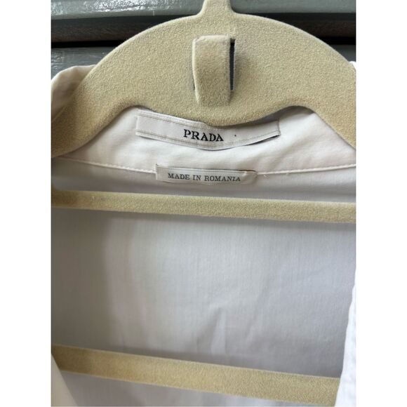 PRADA Ivory White Puff Short Sleeve Cotton Fitted Button Up Blouse Top Shirt, Si - Picture 4 of 9